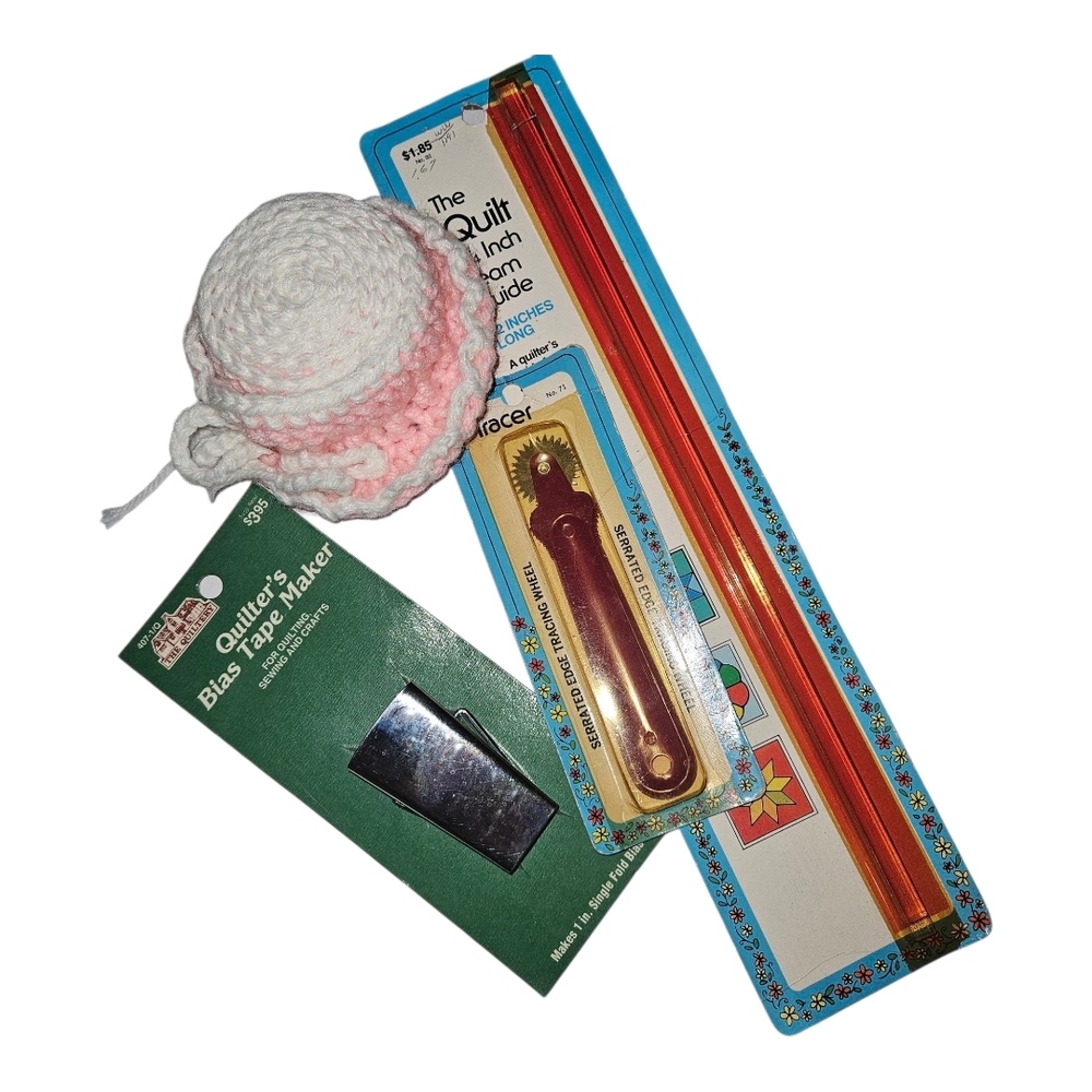 Vintage Quilting Lot includes 3 New in Pkg Tools & Handmade Pincushion